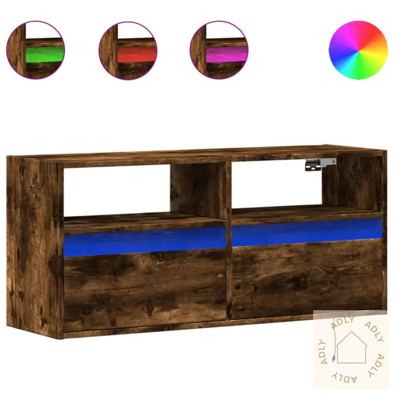 Vegghengt Tv-Benk Med Led Røkt Eik 100X31X45 Cm