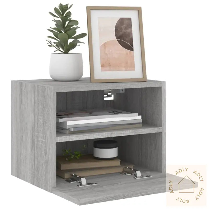 Vegghengt Tv-Benk 2 Stk Grå Sonoma 40X30X30 Cm Konstruert Tre