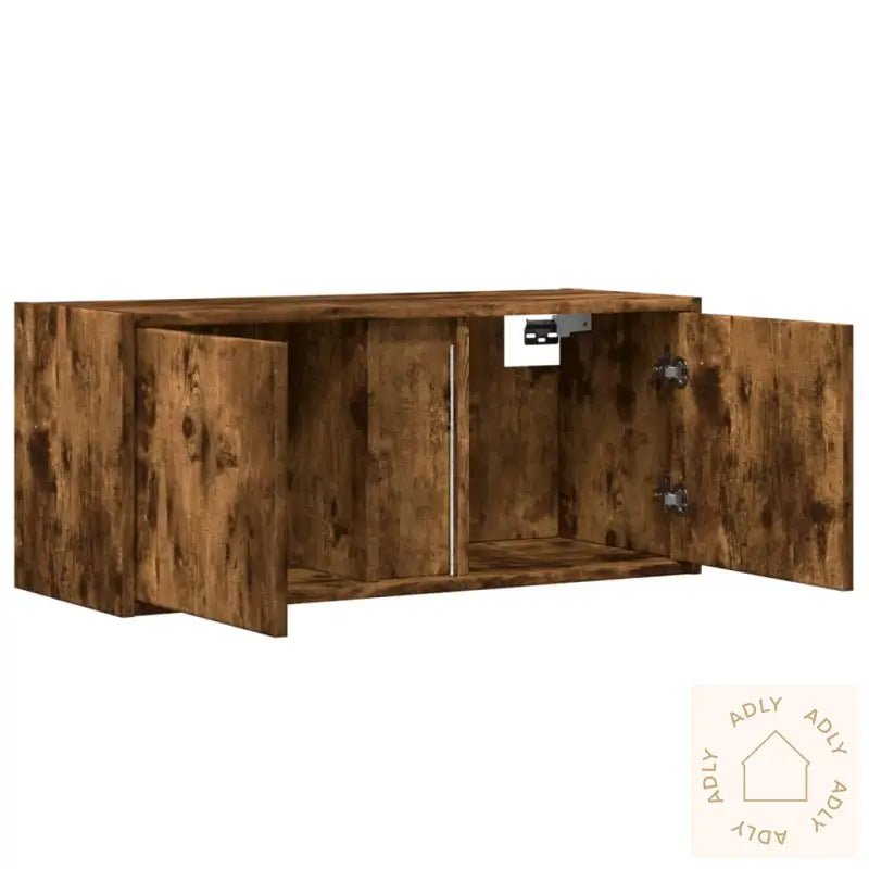 Vegghengt Tv-Benk Med Led Røkt Eik 80X31X35 Cm