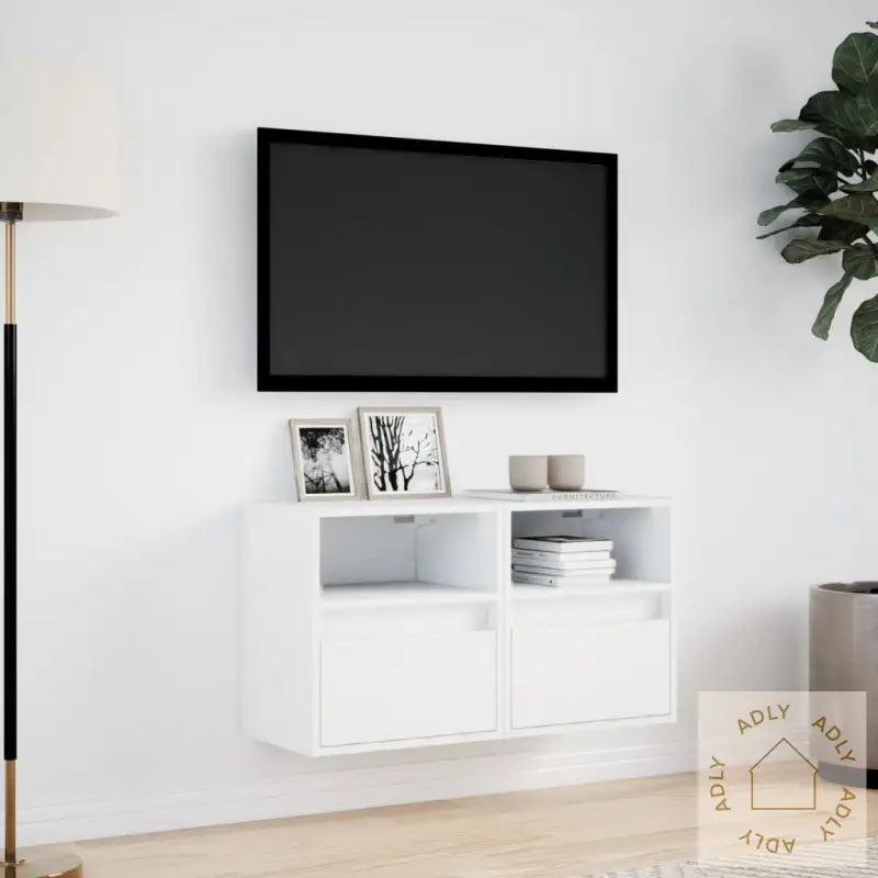 Vegghengte Tv-Benker Med Led 2 Stk Hvit 41X31X45 Cm