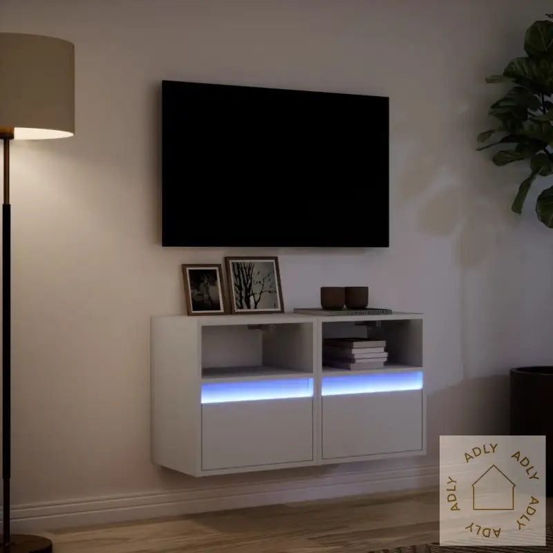 Vegghengte Tv-Benker Med Led 2 Stk Hvit 41X31X45 Cm