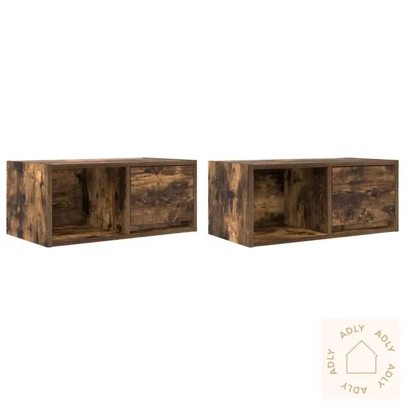 Tv-Benker 2 Stk Røkt Eik 60X31X25,5 Cm Konstruert Tre