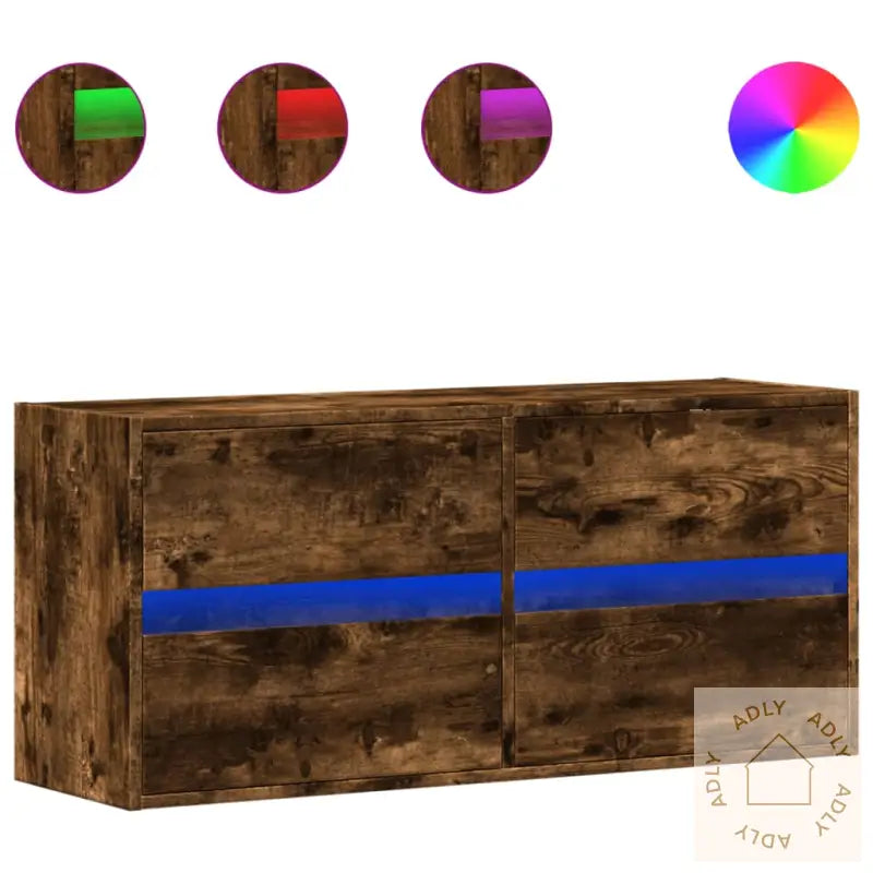 Vegghengt Tv-Benk Med Led Røkt Eik 100X31X45 Cm