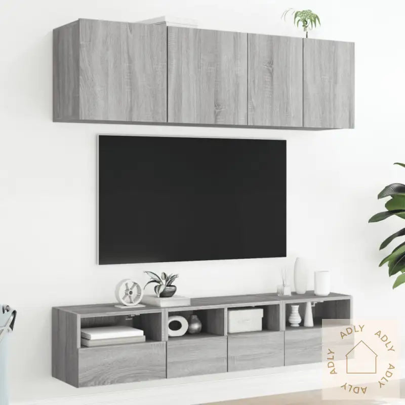 Vegghengt Tv-Benk 2 Stk Grå Sonoma 40X30X30 Cm Konstruert Tre