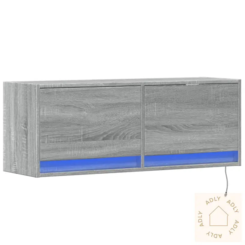 Vegghengt Tv-Benk Med Led Grå Sonoma 100X31X35 Cm