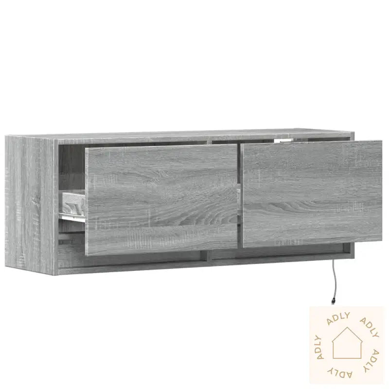 Vegghengt Tv-Benk Med Led Grå Sonoma 100X31X35 Cm