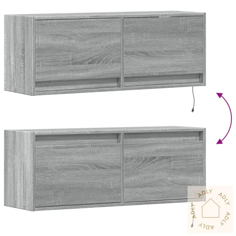 Vegghengt Tv-Benk Med Led Grå Sonoma 100X31X35 Cm