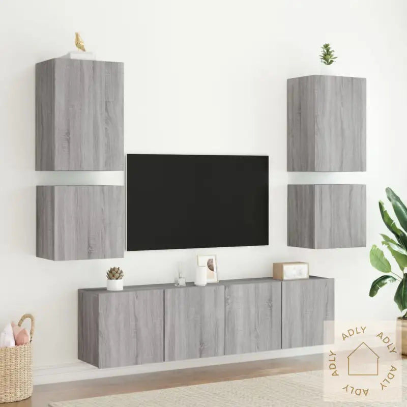 Vegghengte Tv-Benker 2 Stk Grå Sonoma 40,5X30X40 Konstruert Tre