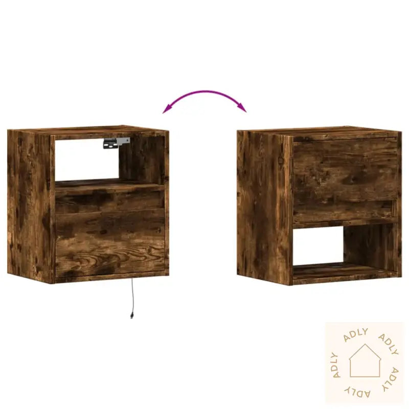 Vegghengt Tv-Benker Med Led-Lys 2 Stk Røkt Eik 41X31X45 Cm