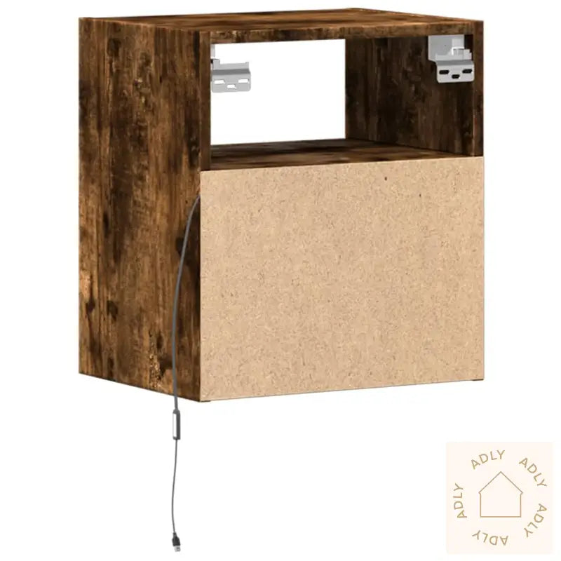 Vegghengt Tv-Benker Med Led-Lys 2 Stk Røkt Eik 41X31X45 Cm
