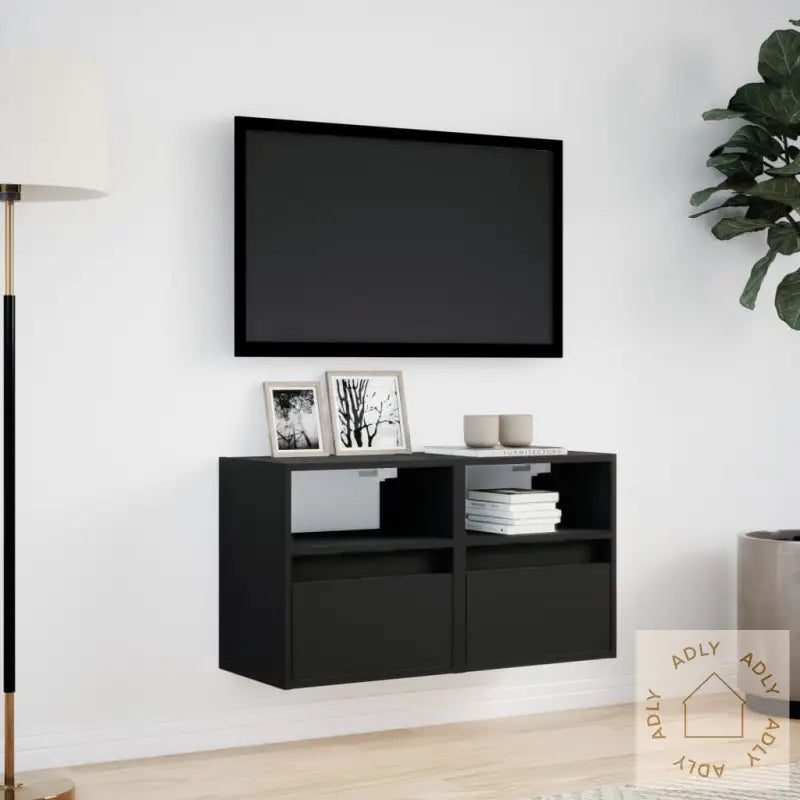 Vegghengte Tv-Benker Med Led 2 Stk Svart 41X31X45 Cm