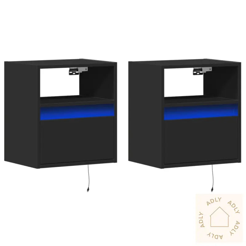 Vegghengte Tv-Benker Med Led 2 Stk Svart 41X31X45 Cm