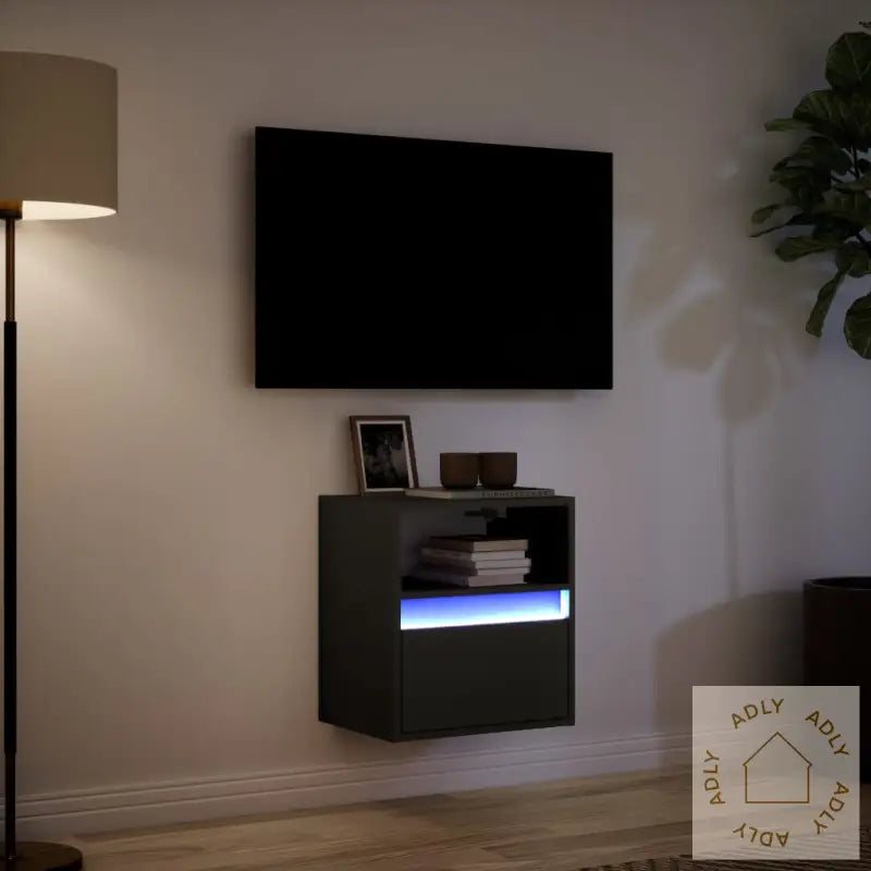 Vegghengt Tv-Benk Med Led Svart 41X31X45 Cm