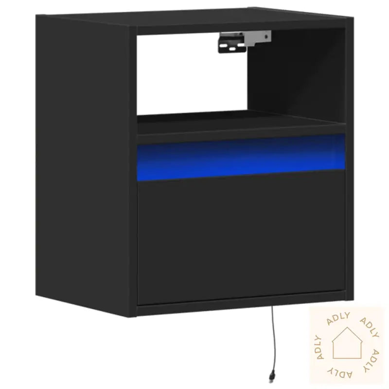 Vegghengt Tv-Benk Med Led Svart 41X31X45 Cm