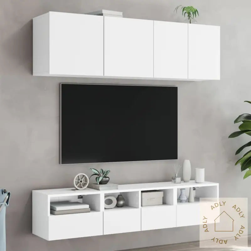 Veggmonterte Tv-Benker 2 Stk Hvit 40X30X30 Cm Konstruert Tre