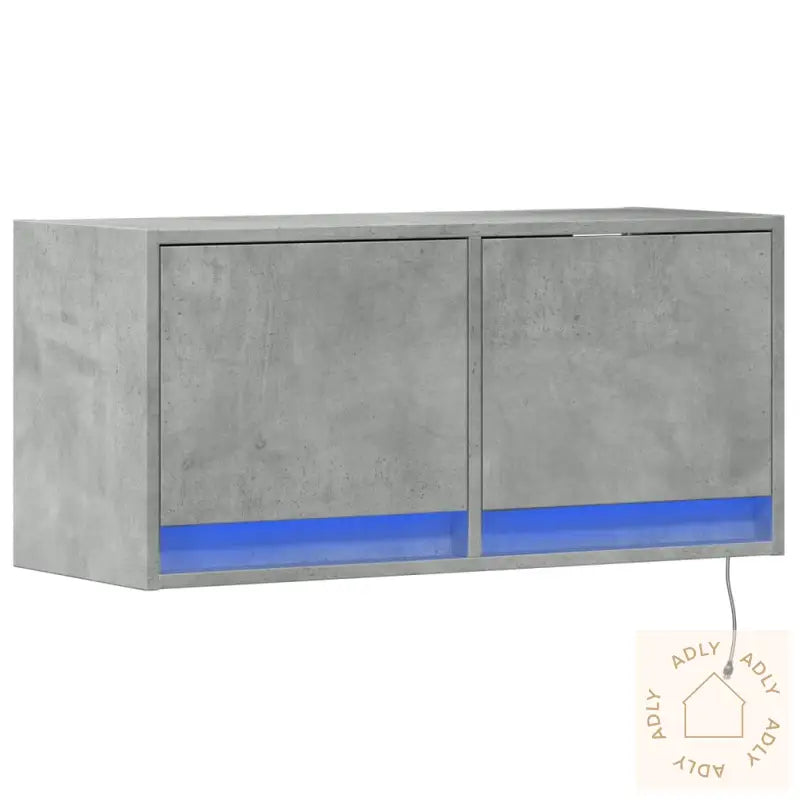 Vegghengt Tv-Benk Med Led-Lys Betonggrå 80X31X35 Cm