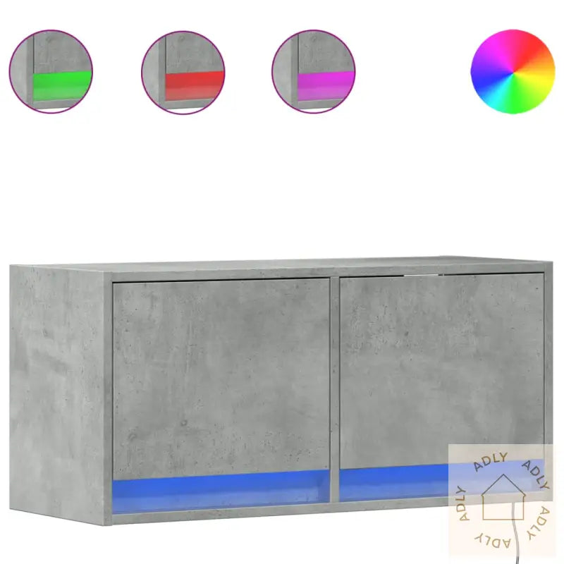 Vegghengt Tv-Benk Med Led-Lys Betonggrå 80X31X35 Cm