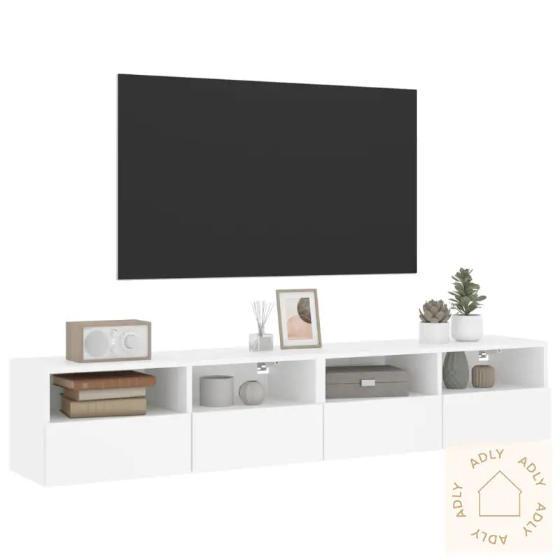 Vegghengte Tv-Benker 2 Stk Hvit 80X30X30 Cm Konstruert Tre