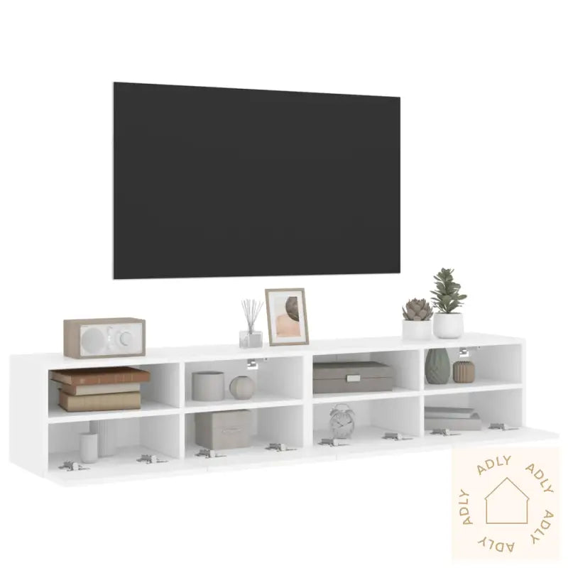Vegghengte Tv-Benker 2 Stk Hvit 80X30X30 Cm Konstruert Tre