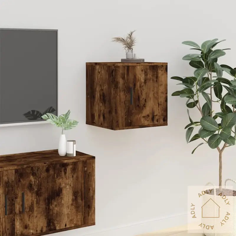 Vegghengte Tv-Benker 2 Stk Røkt Eik 40X34,5X40 Cm