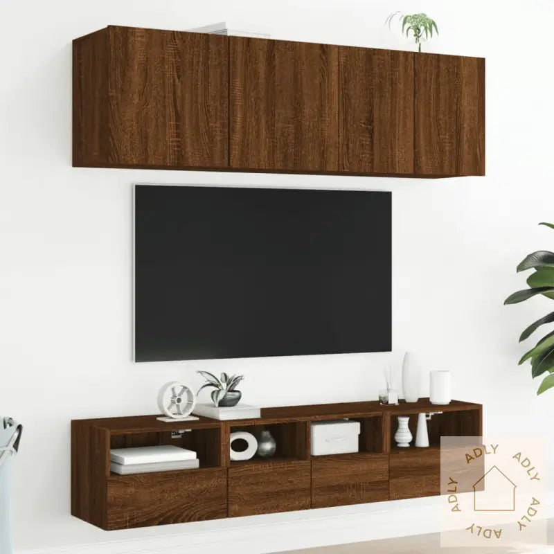 Vegghengte Tv-Benker 2 Stk Brun Eik 40X30X30 Cm Konstruert Tre