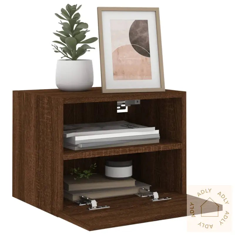 Vegghengte Tv-Benker 2 Stk Brun Eik 40X30X30 Cm Konstruert Tre