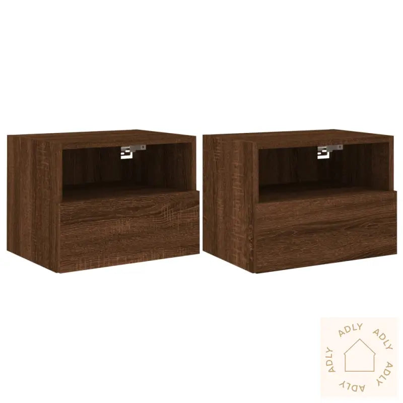 Vegghengte Tv-Benker 2 Stk Brun Eik 40X30X30 Cm Konstruert Tre