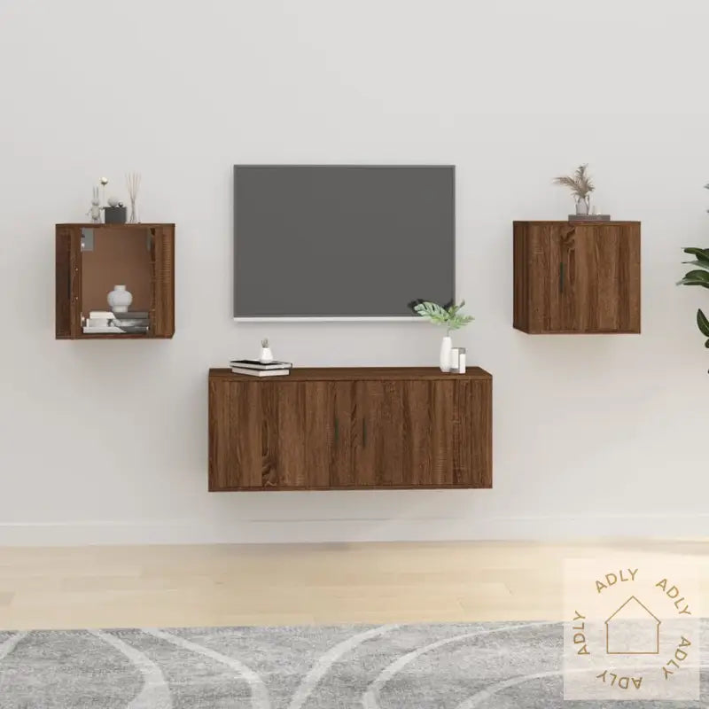 Vegghengte Tv-Benker 2 Stk Brun Eik 40X34,5X40 Cm