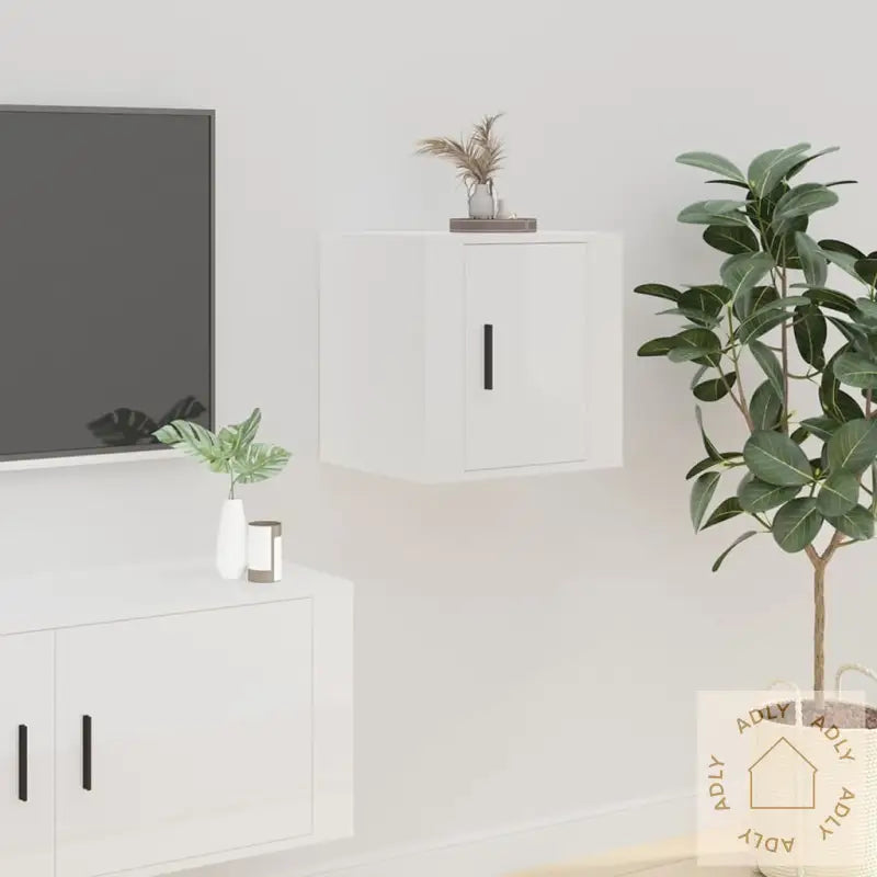 Vegghengte Tv-Benker 2 Stk Høyglans Hvit 40X34,5X40 Cm