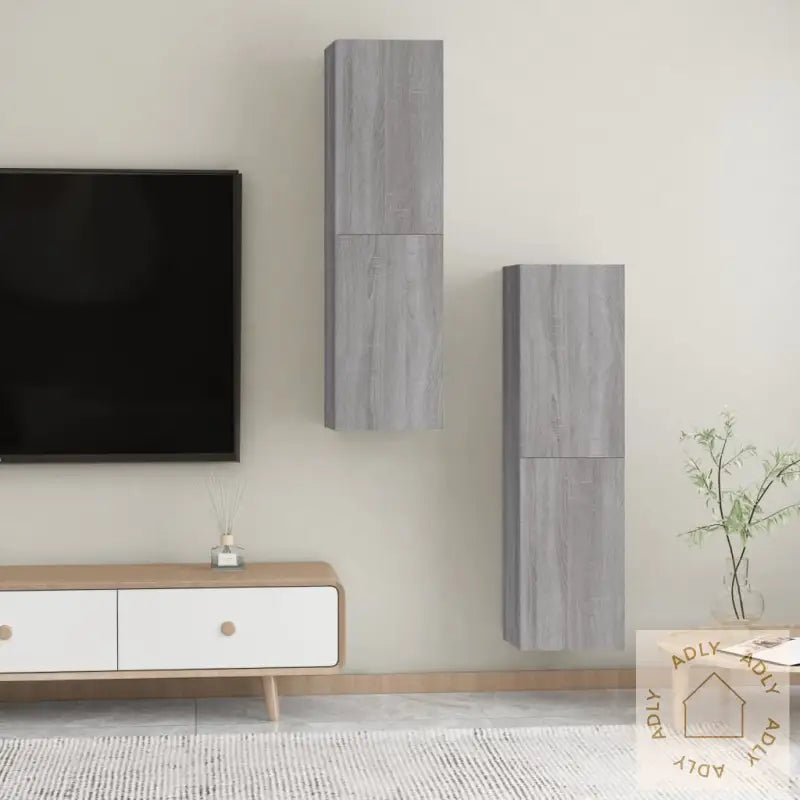 Vegghengt Tv-Benker 2 Stk Grå Sonoma 30,5X30X110 Cm