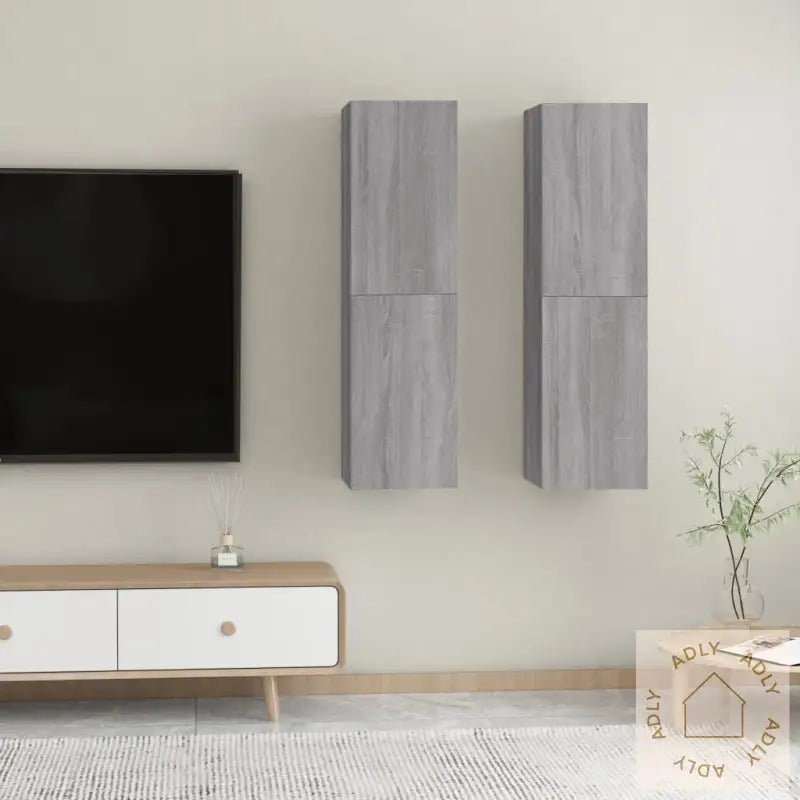 Vegghengt Tv-Benker 2 Stk Grå Sonoma 30,5X30X110 Cm