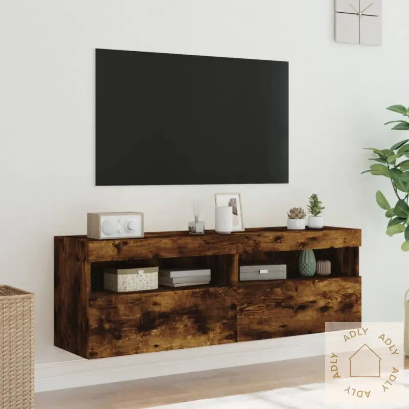 Tv-Benker Med Led-Lys 2 Stk Røkt Eik 60X30X40 Cm