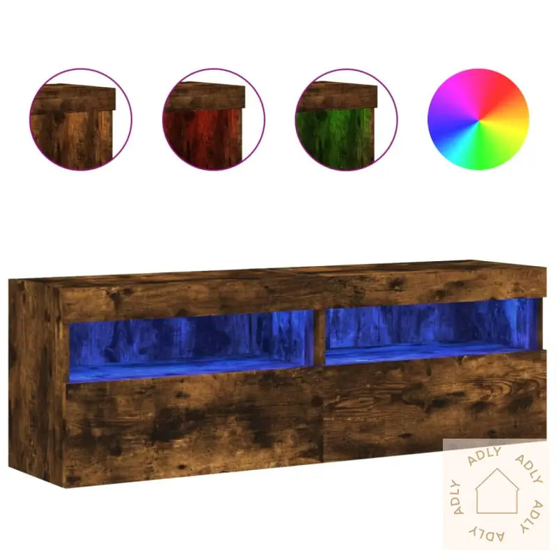 Tv-Benker Med Led-Lys 2 Stk Røkt Eik 60X30X40 Cm