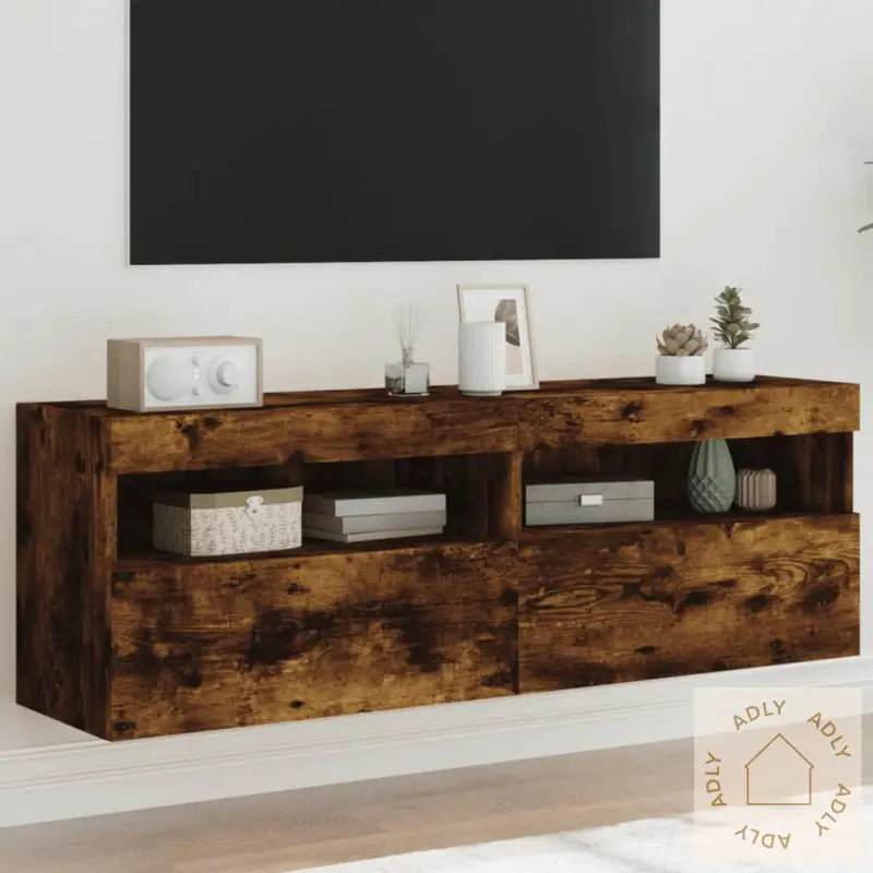 Tv-Benker Med Led-Lys 2 Stk Røkt Eik 60X30X40 Cm