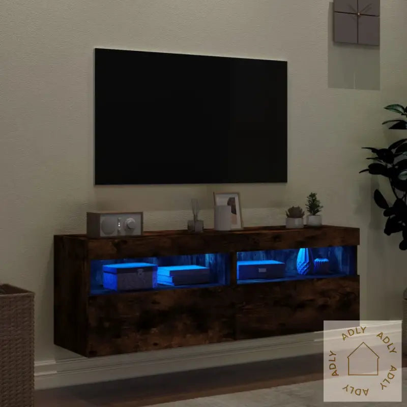 Tv-Benker Med Led-Lys 2 Stk Røkt Eik 60X30X40 Cm