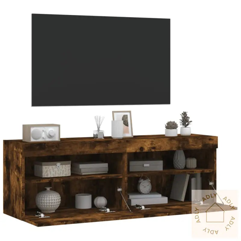 Tv-Benker Med Led-Lys 2 Stk Røkt Eik 60X30X40 Cm
