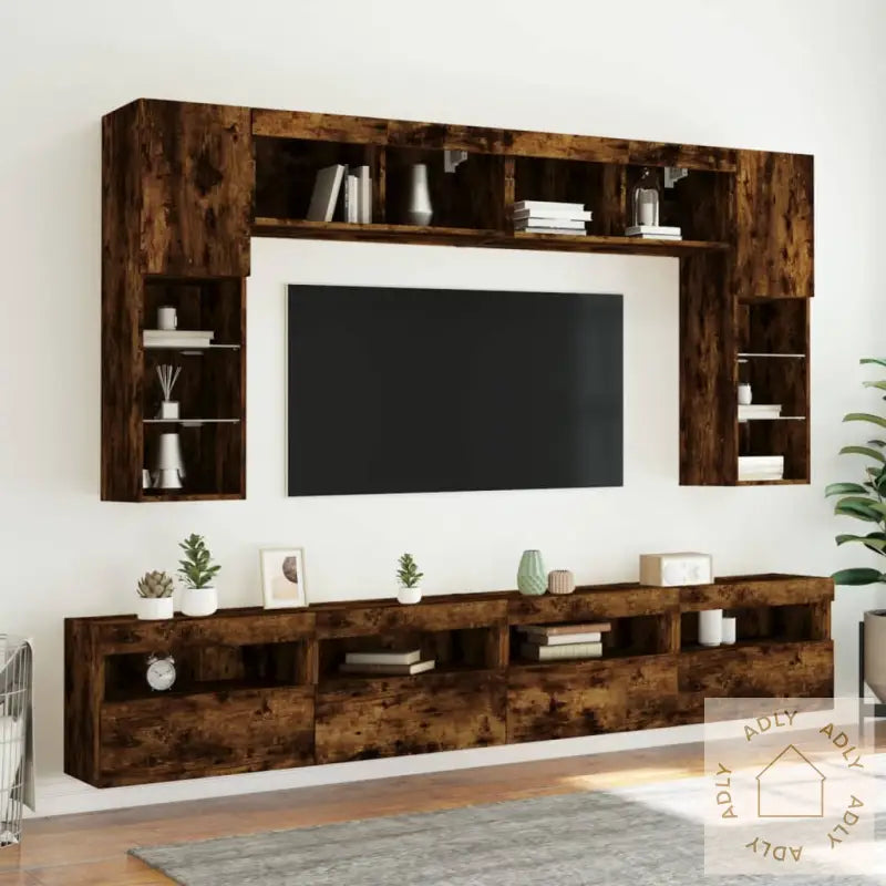 Tv-Benker Med Led-Lys 2 Stk Røkt Eik 60X30X40 Cm