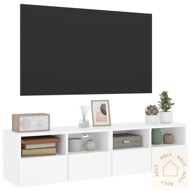 Veggmonterte Tv-Benker 2 Stk Hvit 60X30X30 Cm Konstruert Tre
