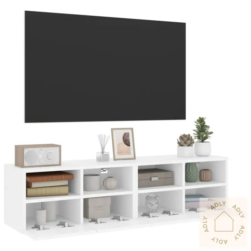 Veggmonterte Tv-Benker 2 Stk Hvit 60X30X30 Cm Konstruert Tre