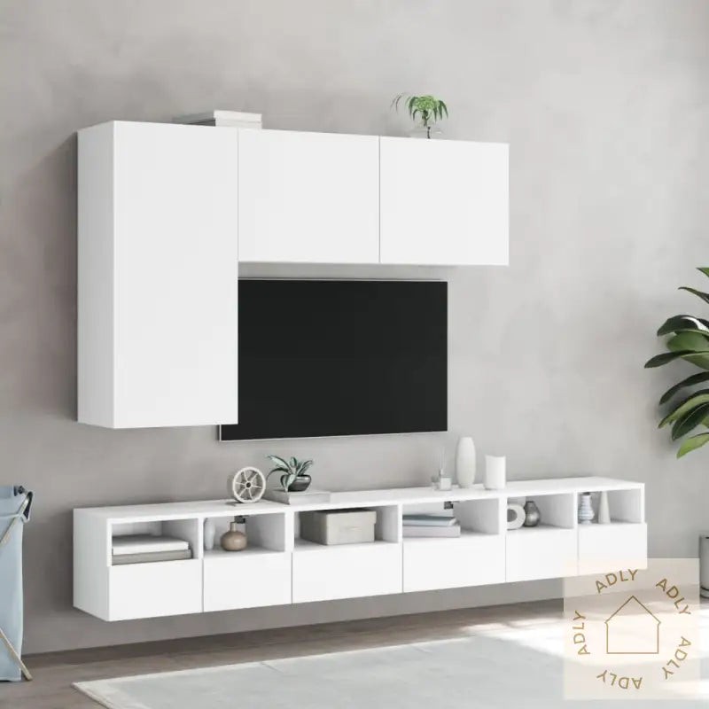 Veggmonterte Tv-Benker 2 Stk Hvit 60X30X30 Cm Konstruert Tre