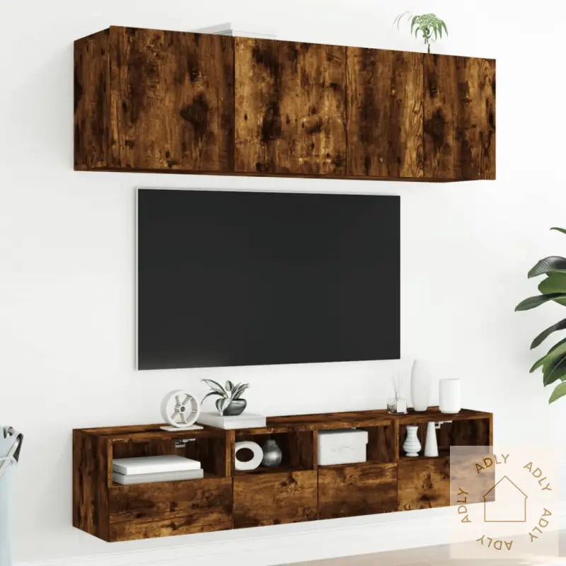 Vegghengte Tv-Benker 2 Stk Røkt Eik 40X30X30 Cm Konstruert Tre