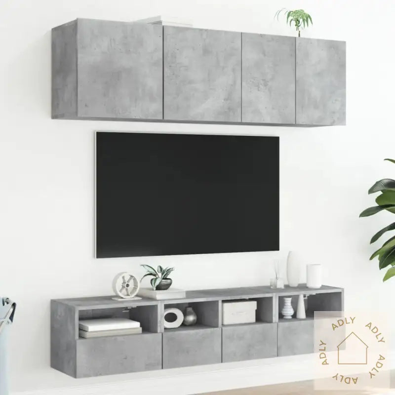 Vegghengte Tv-Benker 2 Stk Betonggrå 40X30X30 Cm Konstruert Tre