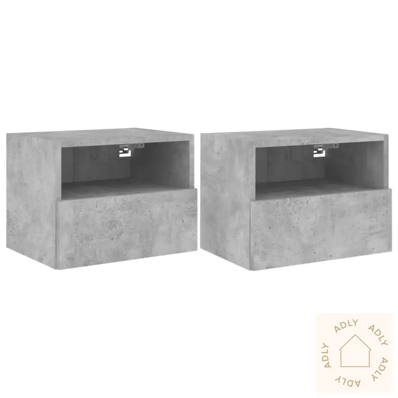 Vegghengte Tv-Benker 2 Stk Betonggrå 40X30X30 Cm Konstruert Tre