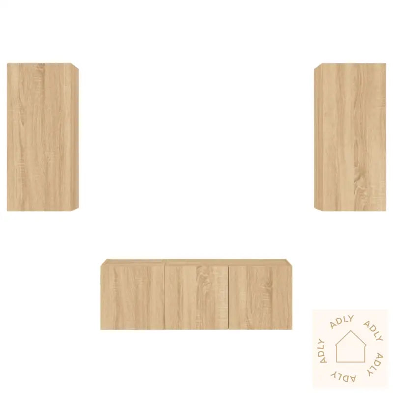 Vegghengte Tv-Enheter Med Led 4 Deler Sonoma Eik Konstruert Tre