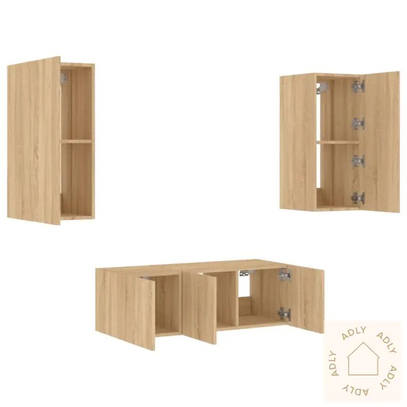 Vegghengte Tv-Enheter Med Led 4 Deler Sonoma Eik Konstruert Tre