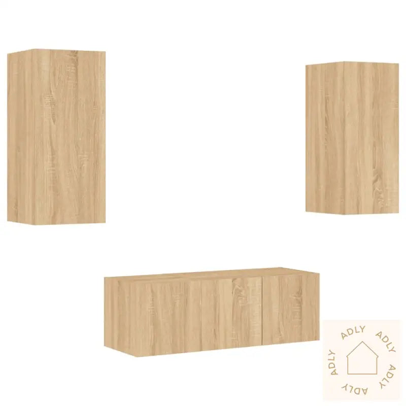Vegghengte Tv-Enheter Med Led 4 Deler Sonoma Eik Konstruert Tre
