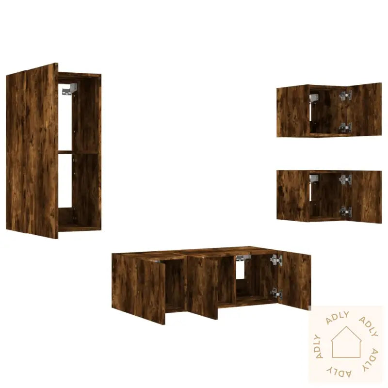 Vegghengte Tv-Enheter 5 Deler Røkt Eik Konstruert Tre