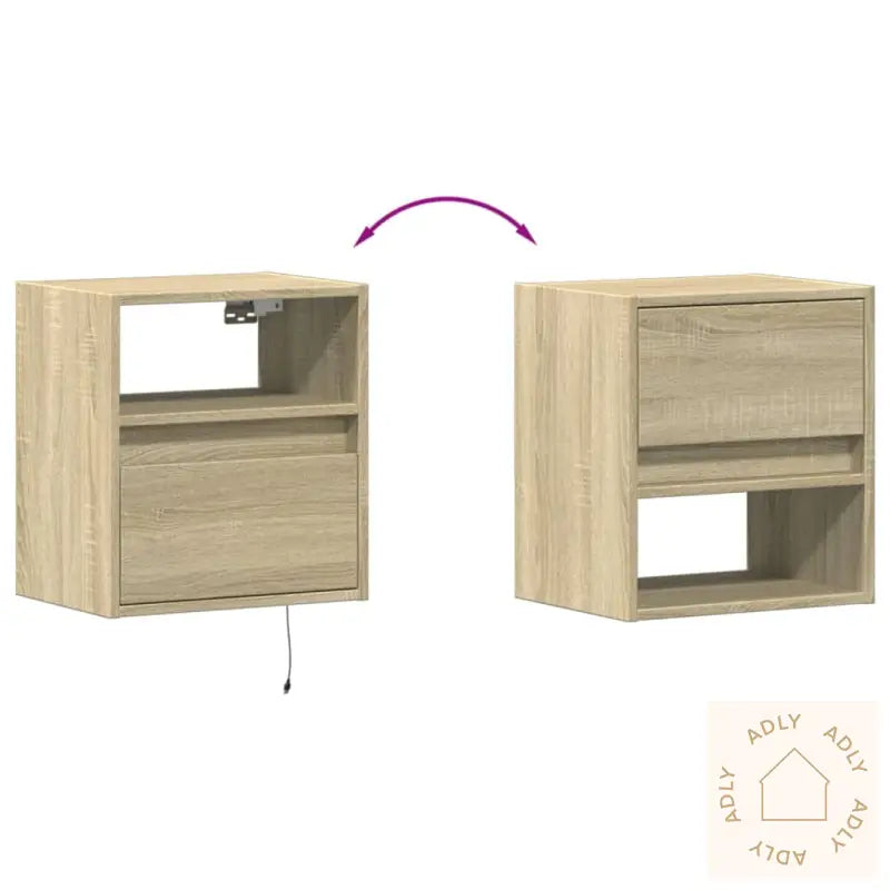 Vegghengte Tv-Benker Med Led 2 Stk Sonoma Eik 41X31X45 Cm