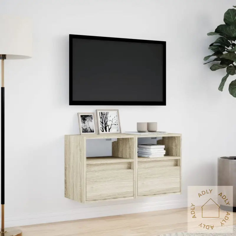 Vegghengte Tv-Benker Med Led 2 Stk Sonoma Eik 41X31X45 Cm