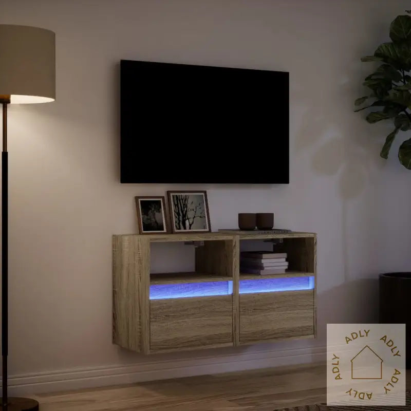 Vegghengte Tv-Benker Med Led 2 Stk Sonoma Eik 41X31X45 Cm